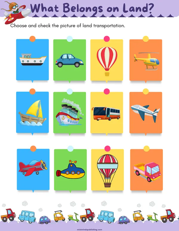 Transportation Activities 12 — free printable transportation activities activity sheet for ages 3-6