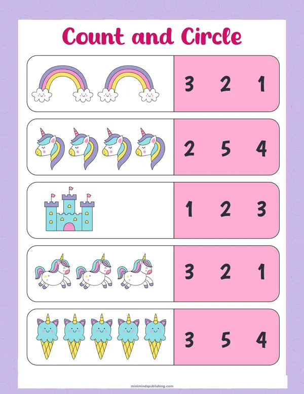 Unicorn Activities 6 — free printable unicorn activities activity sheet for ages 3-6