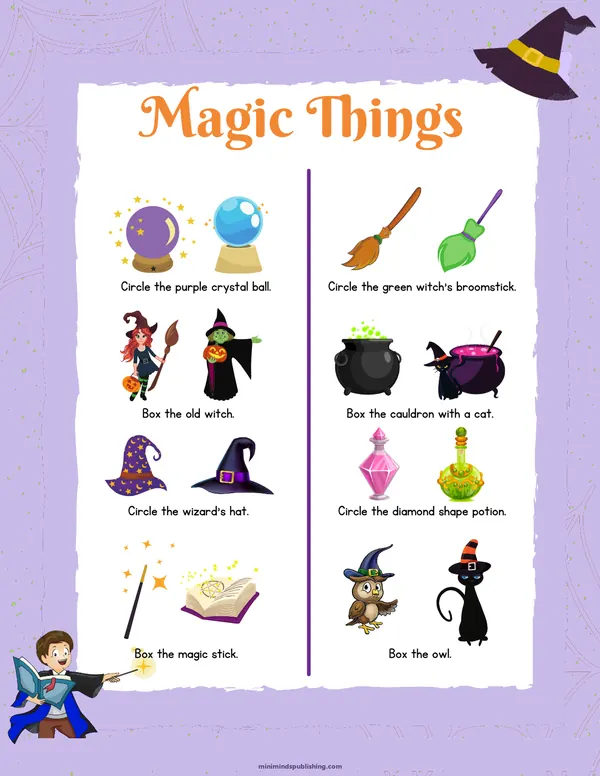 Witches and Wizards 12 — free printable witches and wizards activity sheet for ages 4-7