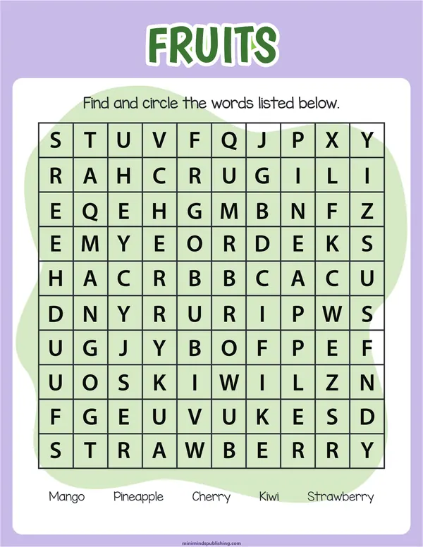 Word Search 3 — free printable word search activity sheet for ages 5-7
