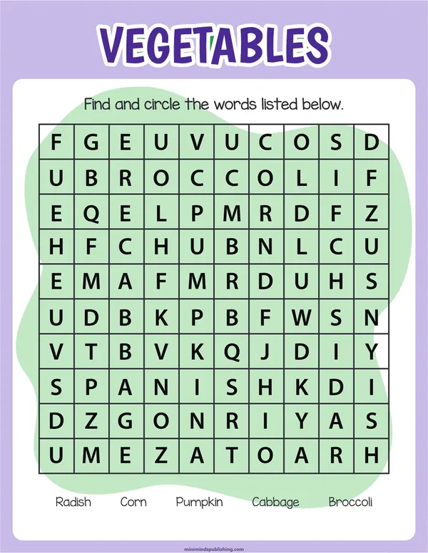 Word Search 5 — free printable word search activity sheet for ages 5-7