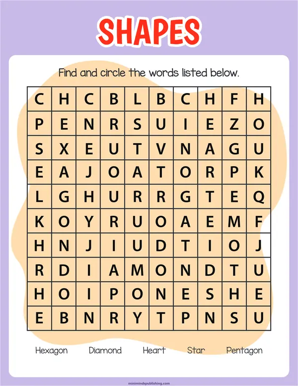 Word Search 6 — free printable word search activity sheet for ages 5-7