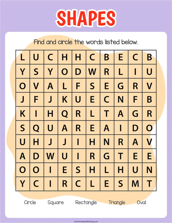 Word Search 7 — free printable word search activity sheet for ages 5-7