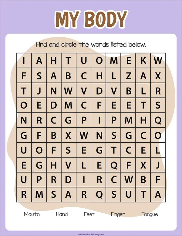 Word Search 8 — free printable word search activity sheet for ages 5-7