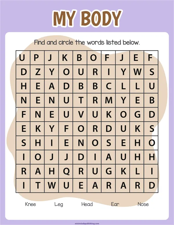 Word Search 9 — free printable word search activity sheet for ages 5-7