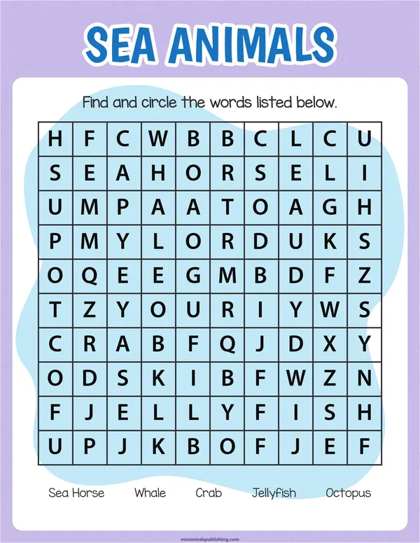 Word Search 10 — free printable word search activity sheet for ages 5-7