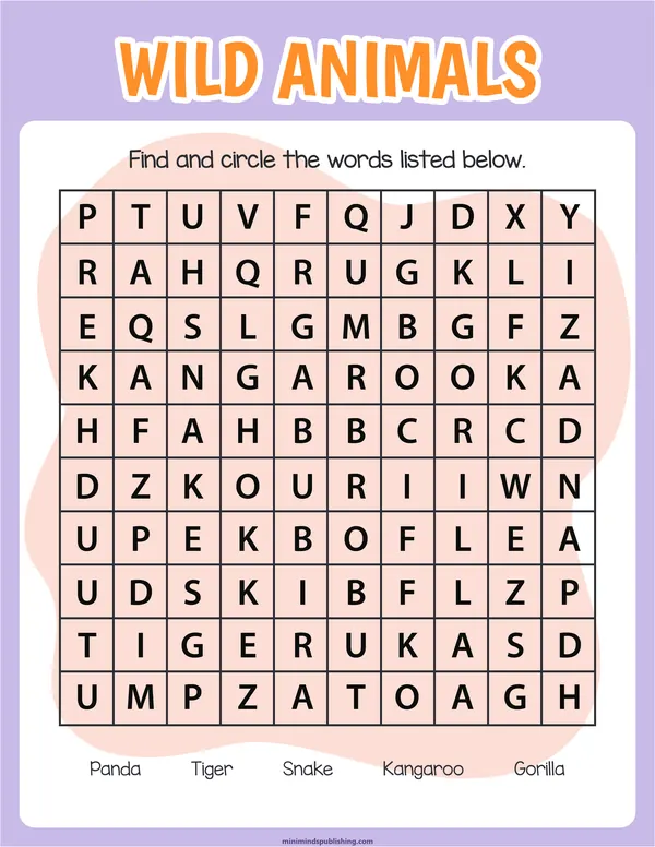 Word Search 13 — free printable word search activity sheet for ages 5-7