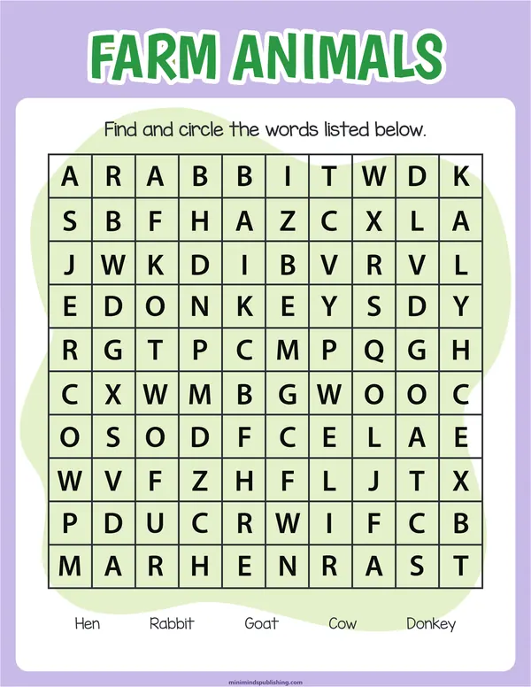 Word Search 14 — free printable word search activity sheet for ages 5-7