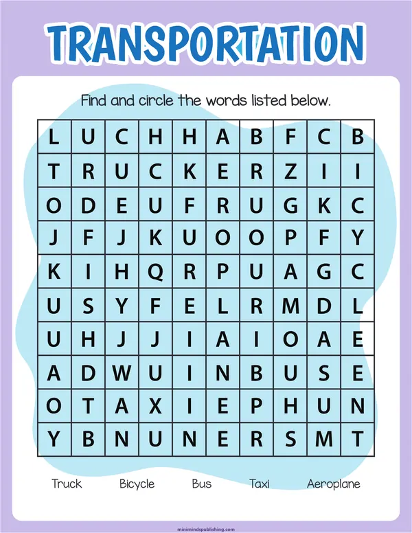 Word Search 17 — free printable word search activity sheet for ages 5-7