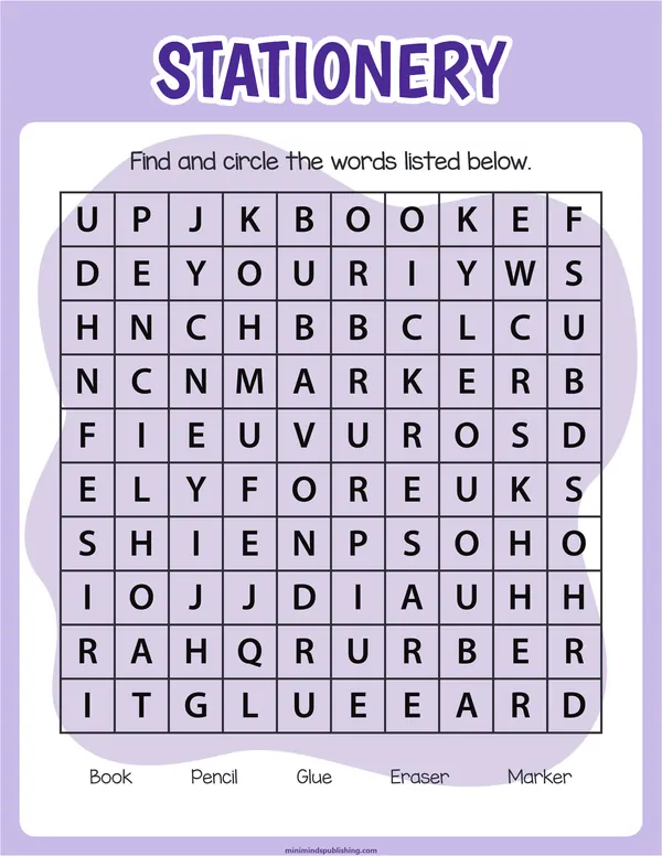 Word Search 19 — free printable word search activity sheet for ages 5-7
