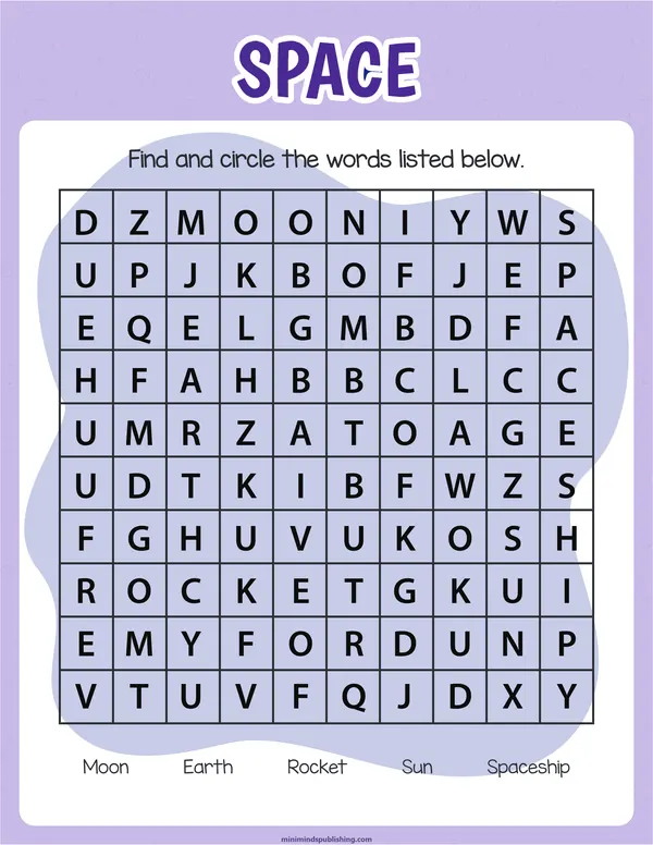 Word Search 21 — free printable word search activity sheet for ages 5-7