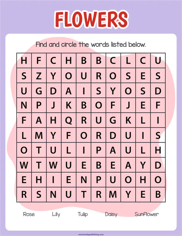 Word Search 22 — free printable word search activity sheet for ages 5-7