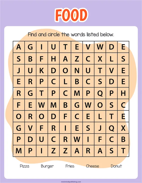 Word Search 24 — free printable word search activity sheet for ages 5-7