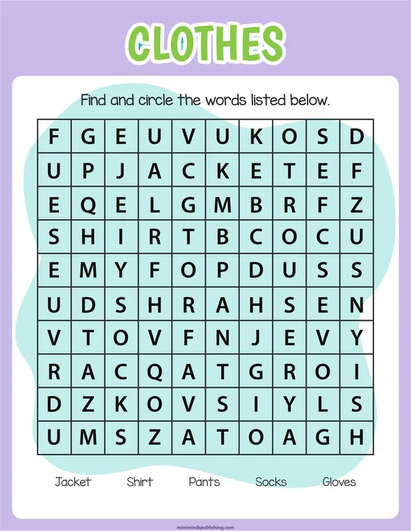 Word Search 25 — free printable word search activity sheet for ages 5-7