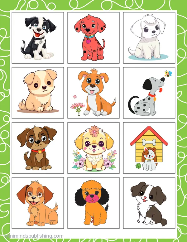 Cute Puppies 2 — free printable cute puppies coloring page