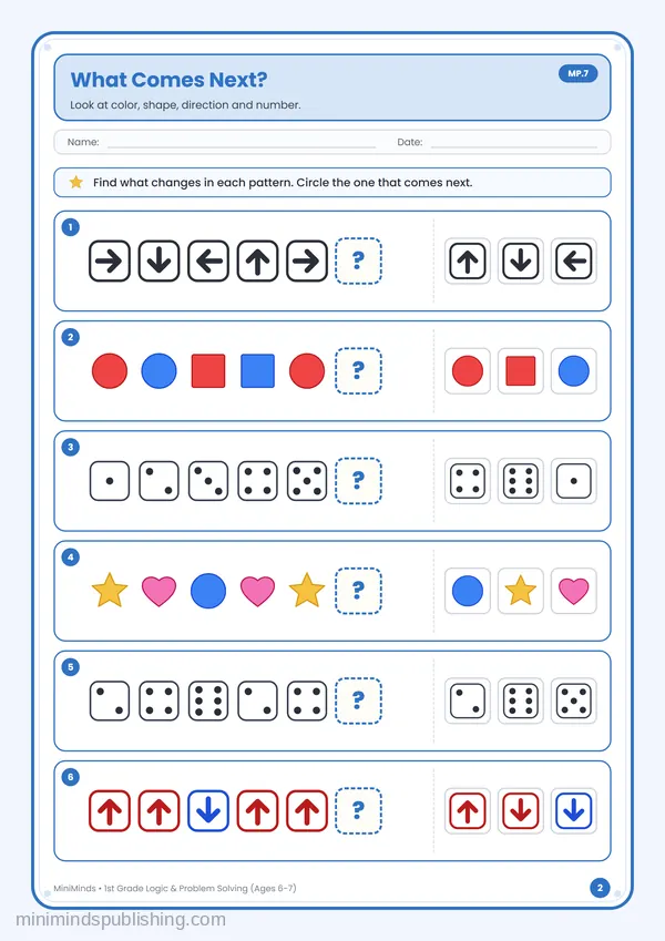 What Comes Next? — free printable 1st Grade worksheet