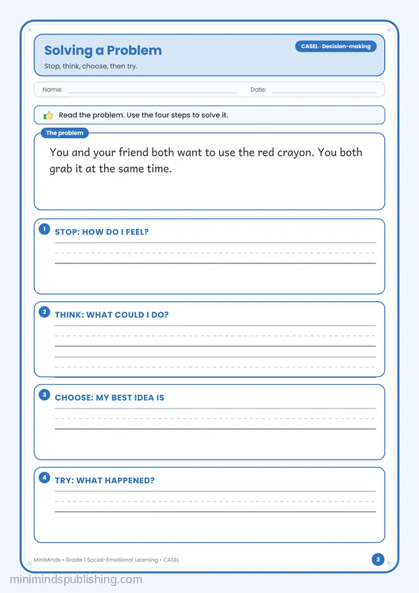 Solving a Problem — free printable 1st Grade worksheet