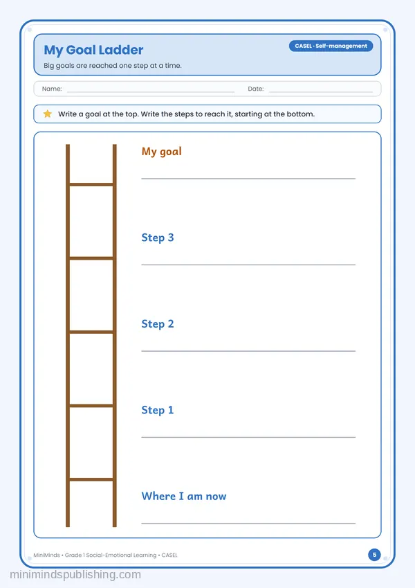 My Goal Ladder — free printable 1st Grade worksheet
