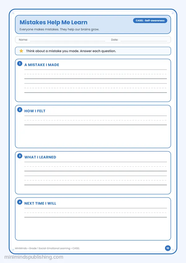 Mistakes Help Me Learn — free printable 1st Grade worksheet