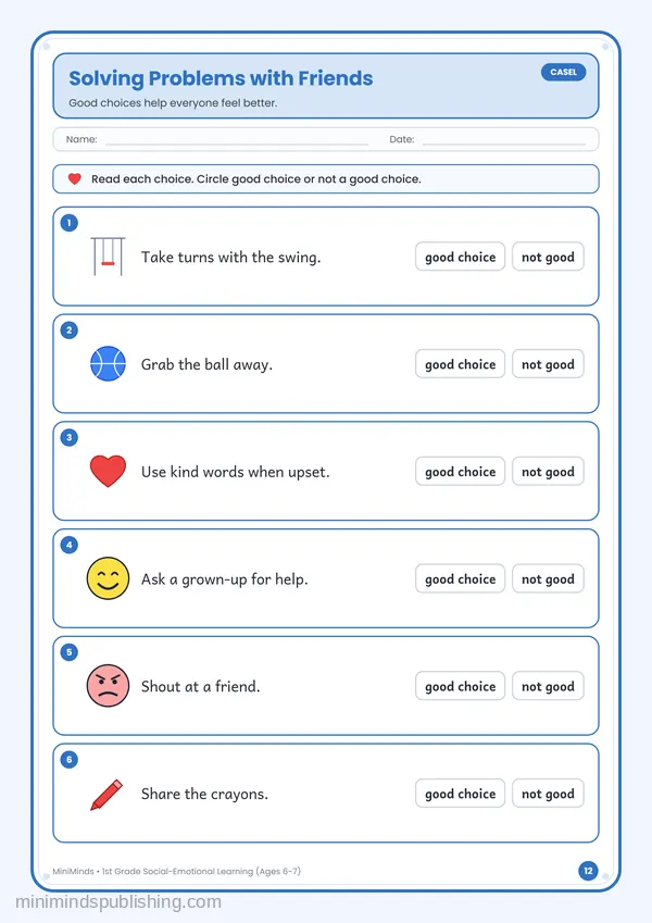 Solving Problems with Friends — free printable 1st Grade worksheet