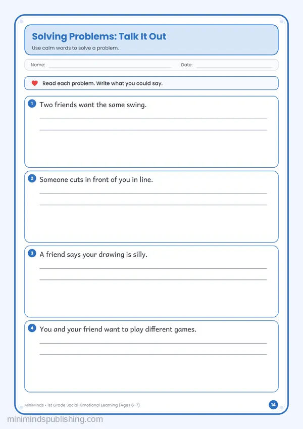Solving Problems: Talk It Out — free printable 1st Grade worksheet