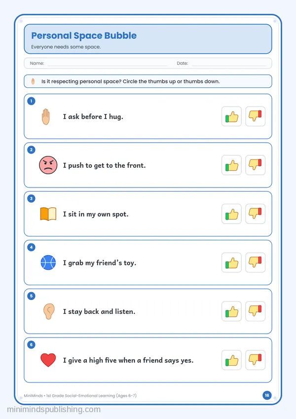 Personal Space Bubble — free printable 1st Grade worksheet