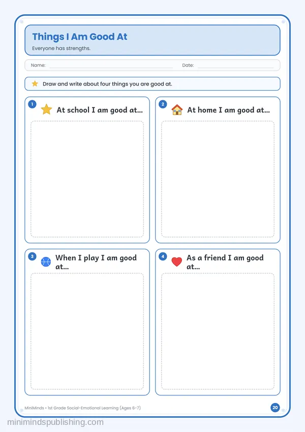 Things I Am Good At — free printable 1st Grade worksheet