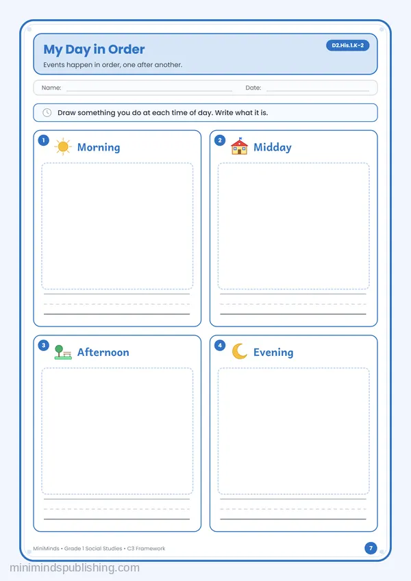 My Day in Order — free printable 1st Grade worksheet