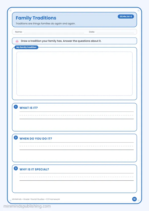 Family Traditions — free printable 1st Grade worksheet