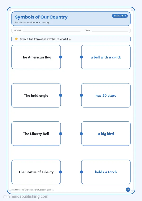 Symbols of Our Country — free printable 1st Grade worksheet