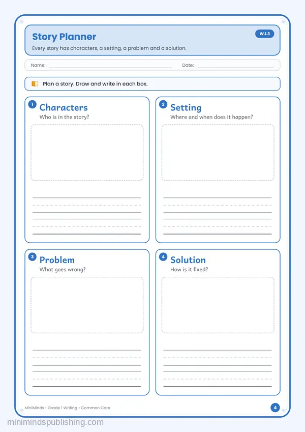 Story Planner — free printable 1st Grade worksheet
