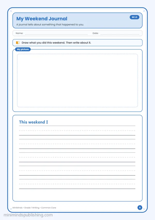 My Weekend Journal — free printable 1st Grade worksheet