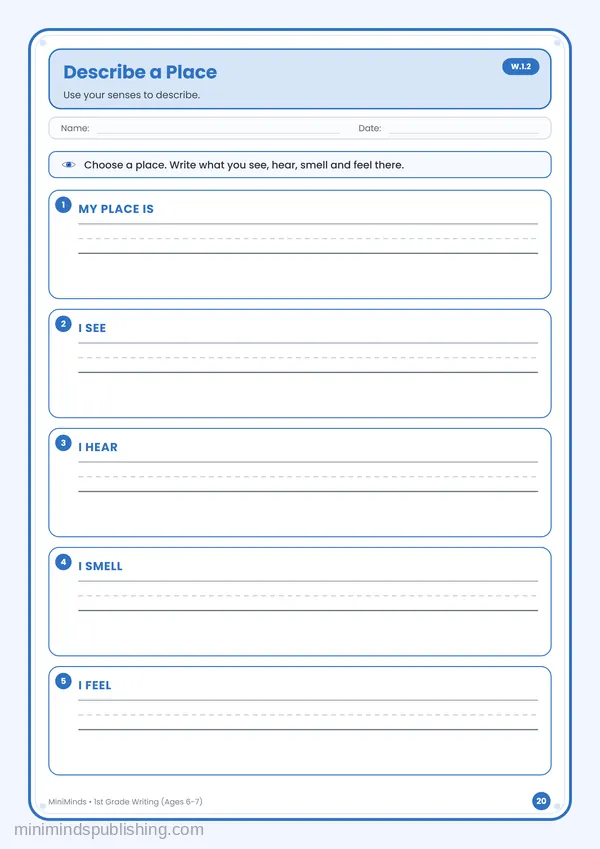 Describe a Place — free printable 1st Grade worksheet