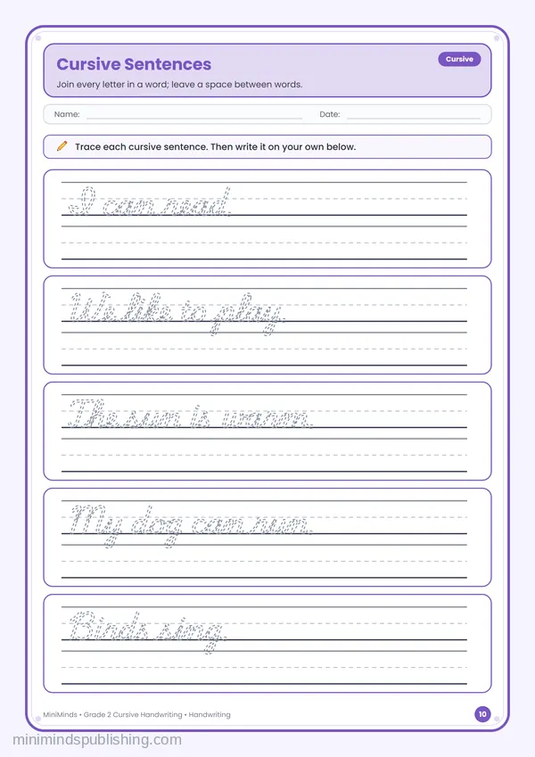 Cursive Sentences — free printable 2nd Grade worksheet
