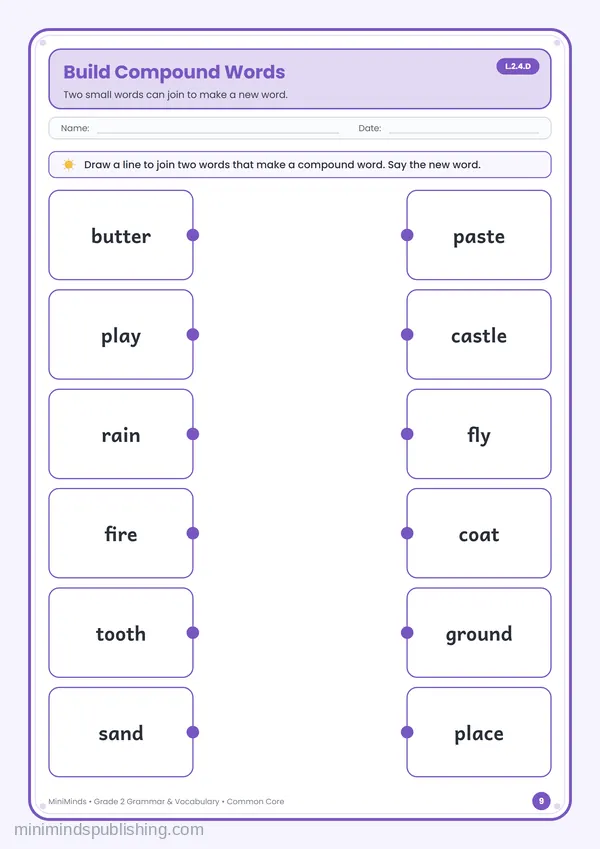 Build Compound Words — free printable 2nd Grade worksheet