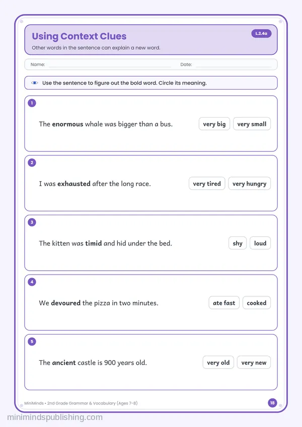 Using Context Clues — free printable 2nd Grade worksheet