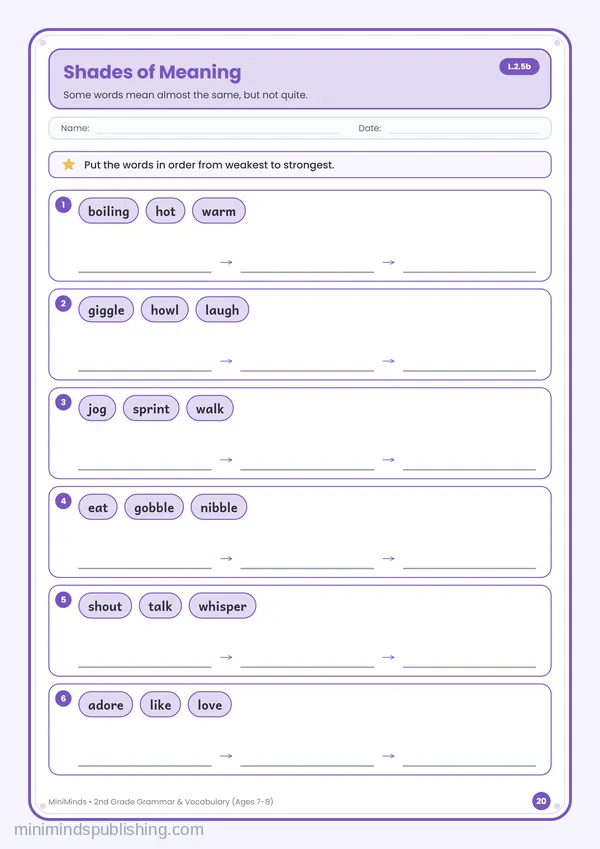 Shades of Meaning — free printable 2nd Grade worksheet