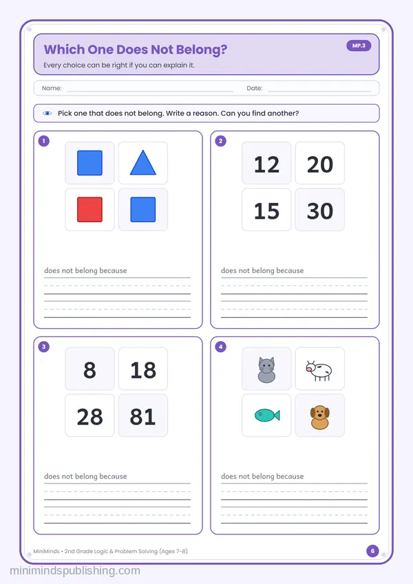 Which One Does Not Belong? — free printable 2nd Grade worksheet