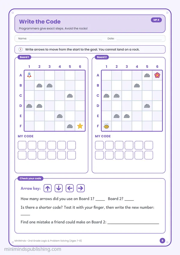 Write the Code — free printable 2nd Grade worksheet