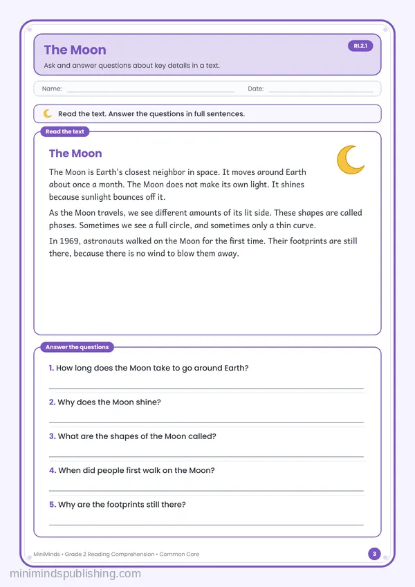 The Moon — free printable 2nd Grade worksheet