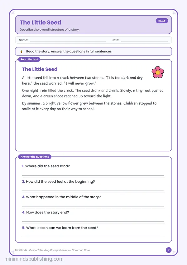 The Little Seed — free printable 2nd Grade worksheet