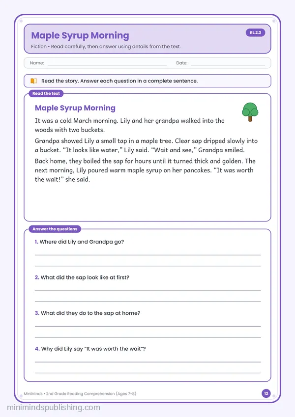 Maple Syrup Morning — free printable 2nd Grade worksheet