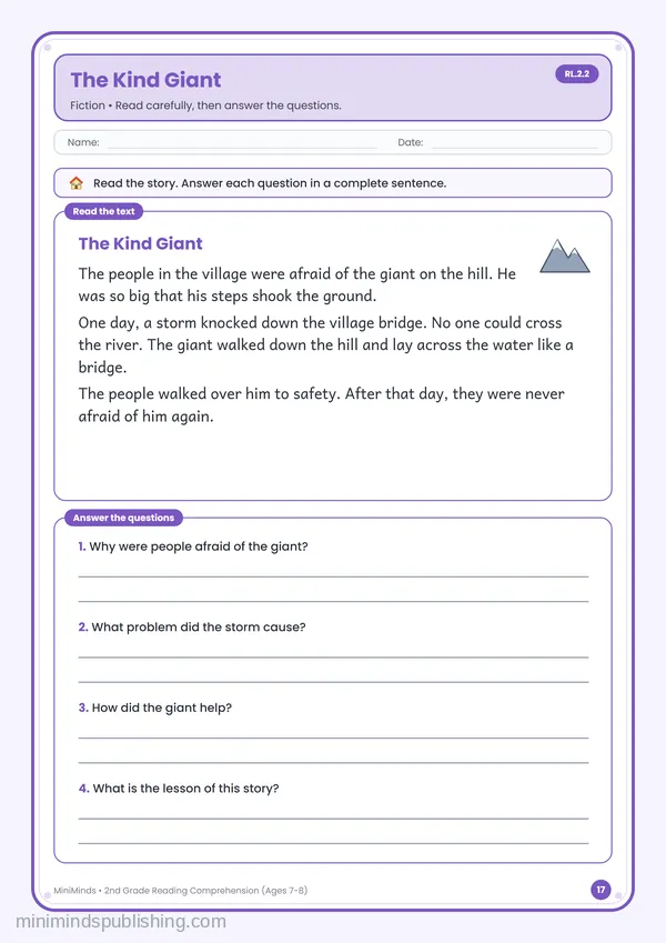 The Kind Giant — free printable 2nd Grade worksheet