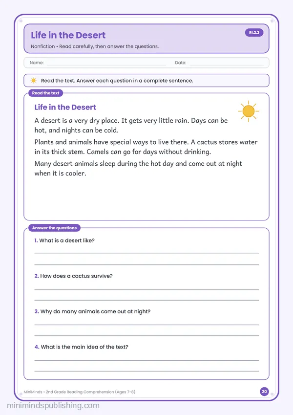 Life in the Desert — free printable 2nd Grade worksheet