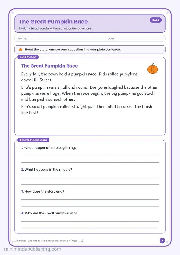 The Great Pumpkin Race — free printable 2nd Grade worksheet