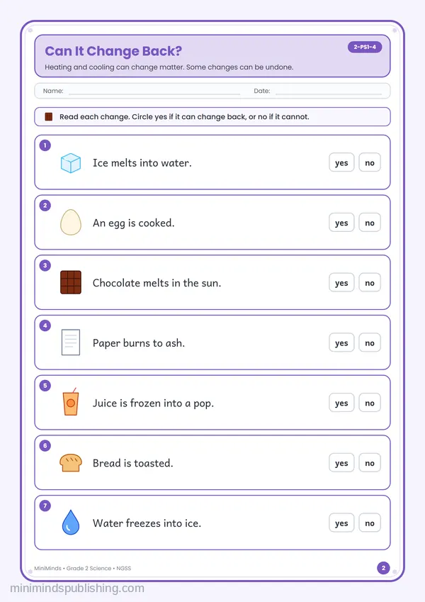 Can It Change Back? — free printable 2nd Grade worksheet