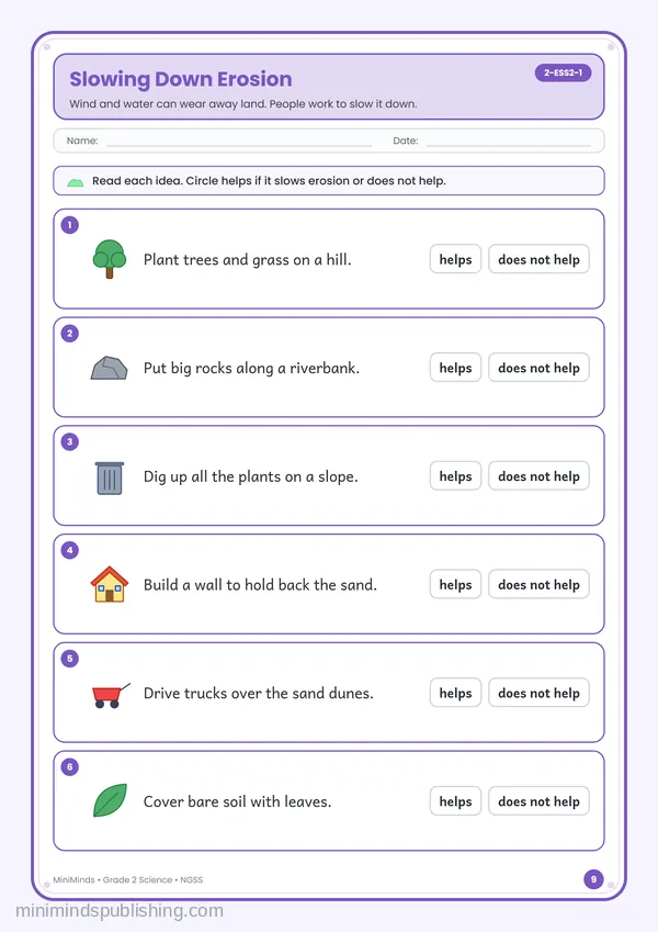 Slowing Down Erosion — free printable 2nd Grade worksheet