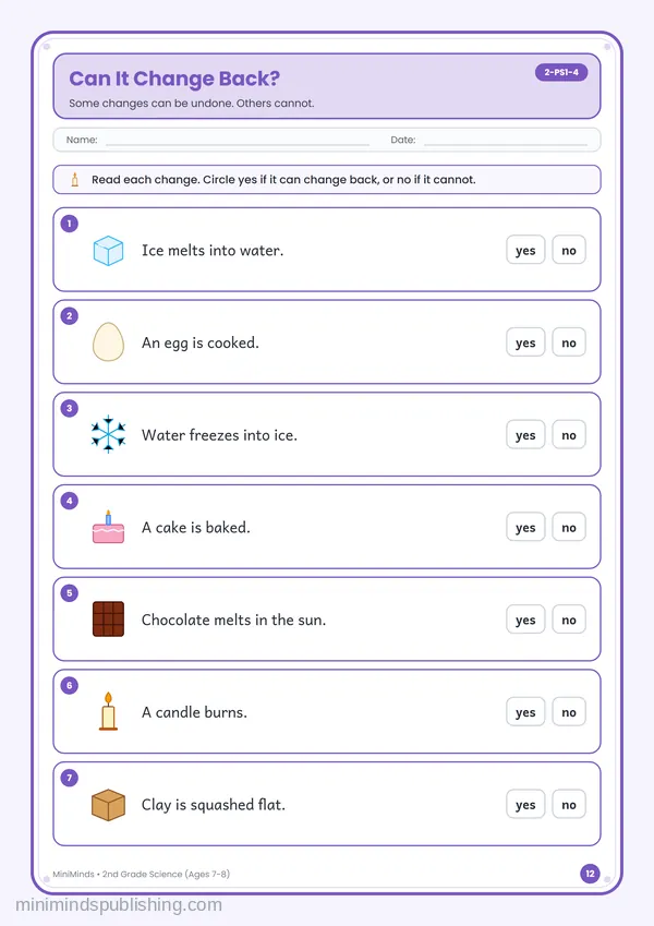Can It Change Back? — free printable 2nd Grade worksheet