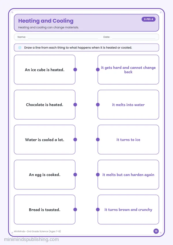 Heating and Cooling — free printable 2nd Grade worksheet