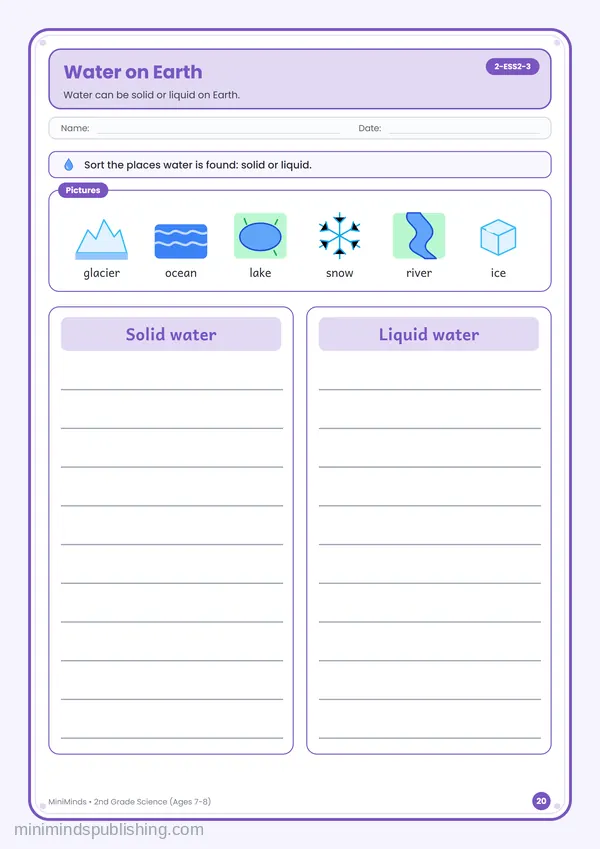 Water on Earth — free printable 2nd Grade worksheet